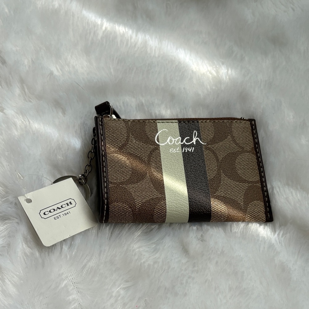 Coach Brown and White Signature ID Case
